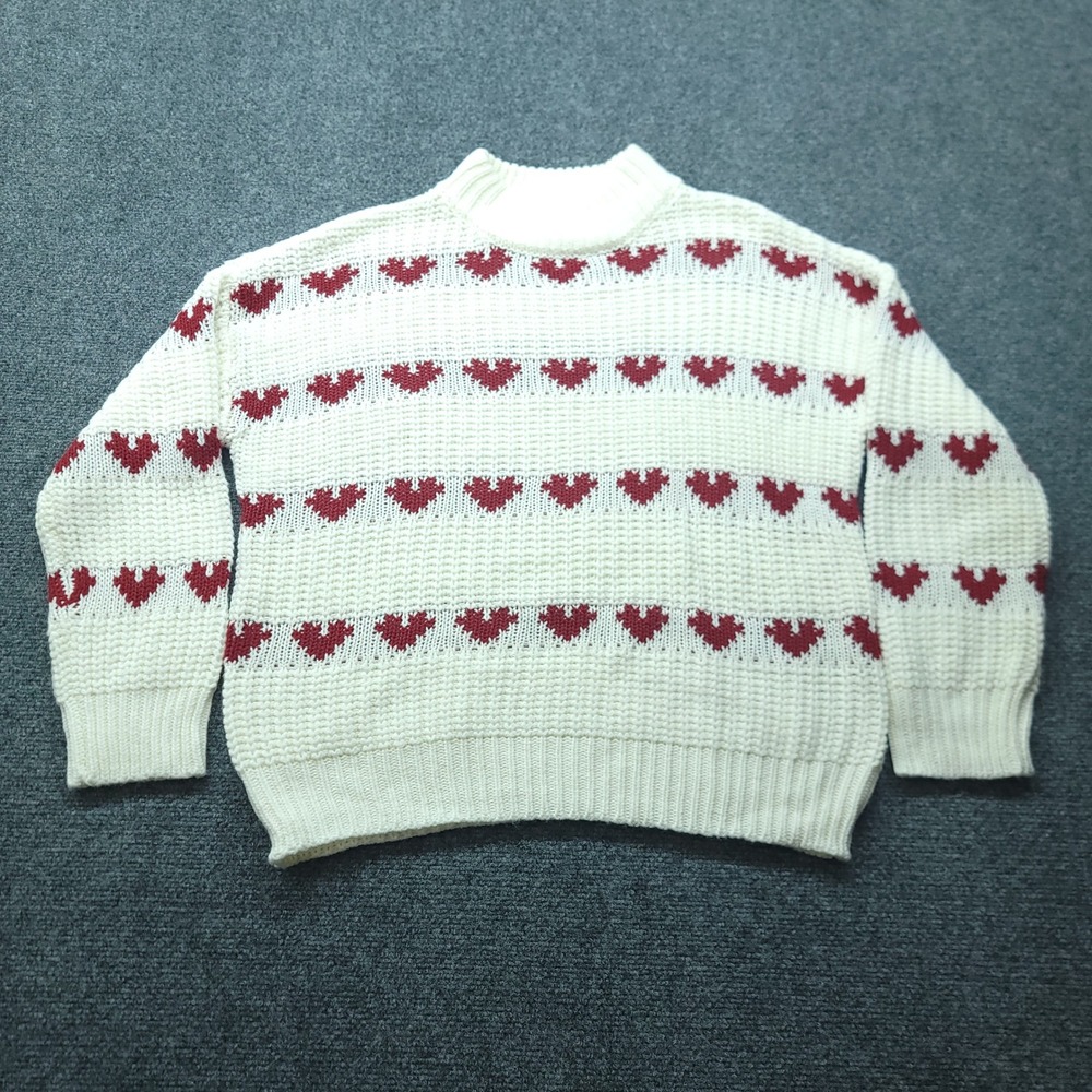 Francesca's Ivory Red Heart Chunky Knit Mock Neck Sweater Small 300079FR